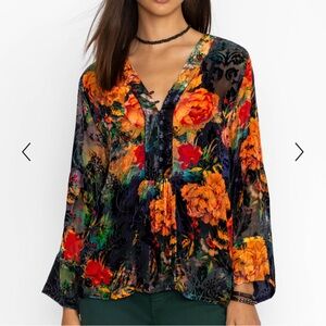 Johnny Was Botina Burnout Multicolor Floral Blouse